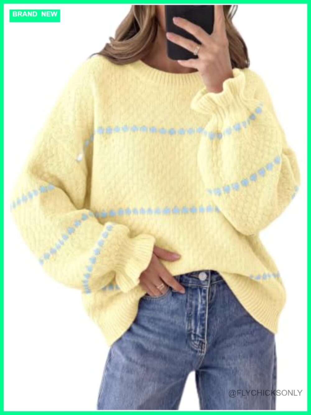 Ruffle Heart Sweater Oversized Chunky Pullover Lantern Sleeve